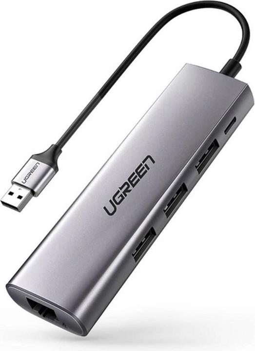 Actual product image Ugreen CM266 Hub Adapter 5in1 USB, 3x USB 3.0, micro USB, RJ45 (grey) (Micro USB, USB-A, 5 Ports)