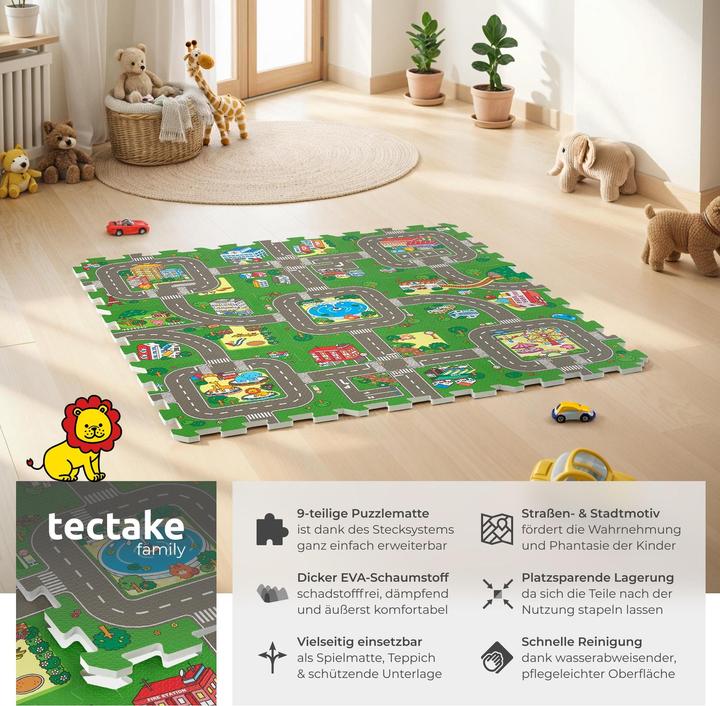 Image du produit tectake tapis de puzzle MyCity, ville et rues, 9 pièces, antidérapant