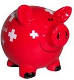 Sellmer Geldkassette Sparschwein Switzerland rot 11cm, rotes Schwein (11 x 11 cm)