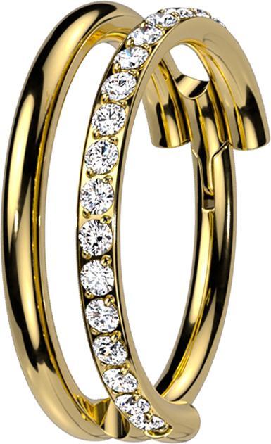 Immagine prodotto Star Piercing Anello a micro segmenti incernierato placcato oro a due anelli con fila di cristalli (senza ottone, Titanio G23)