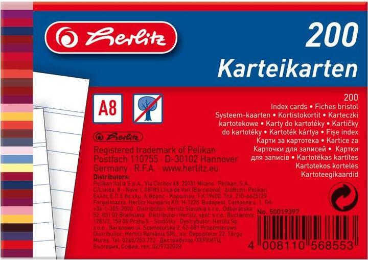 Actual product image Herlitz Index cards, DIN A8, lined, whiteá (A8, 170 g/m², 200 x)