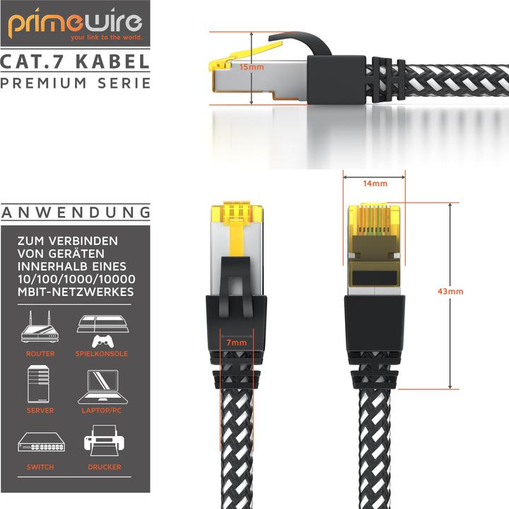 Produktbild Primewire CAT.7 Netzwerkkabel Baumwollmantel, Gigabit Ethernet CAT 7 LAN Kabel, 10000 Mbit/s Patchkabel (S/FTP, CAT7, 10 m)