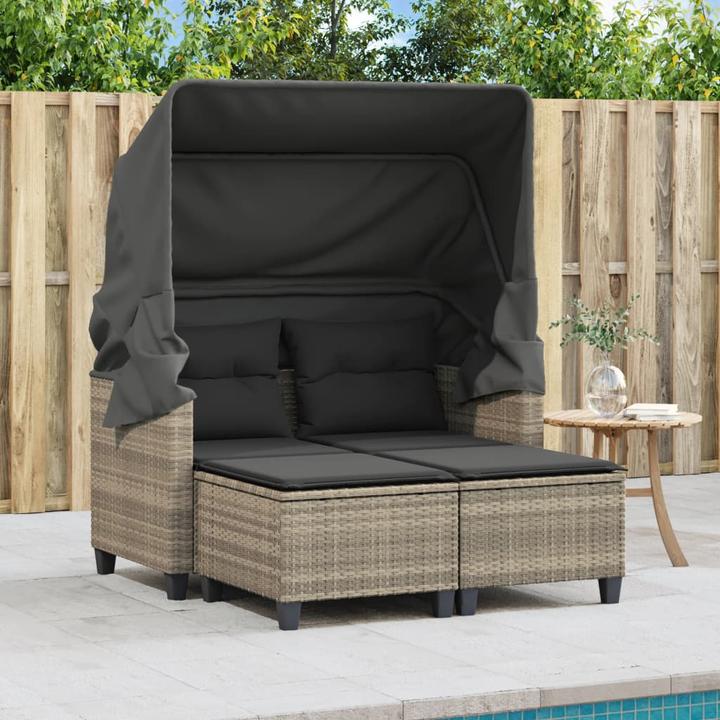 Image du produit VidaXL Canapé de jardin 2 places avec toit et poufs