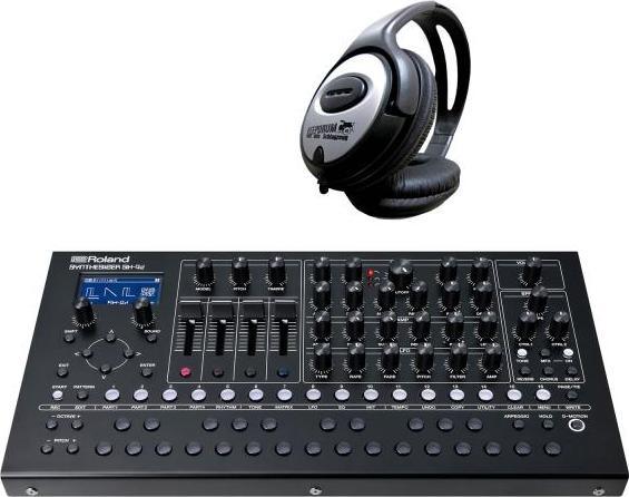 Actual product image Roland SH-4d desktop synthesiser with headphones