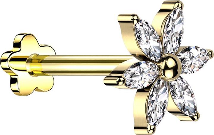 Produktbild Star Piercing Micro Threadless Labret Blume vergoldet Blume vergoldet Kristalle silber (ohne Messing, Titan G23)