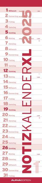 Actual product image Alpha Edition Note Calendar XL ROT 2025 Striped Calendar, 15x64cm, Wall Calendar with Space for (No binding, German)