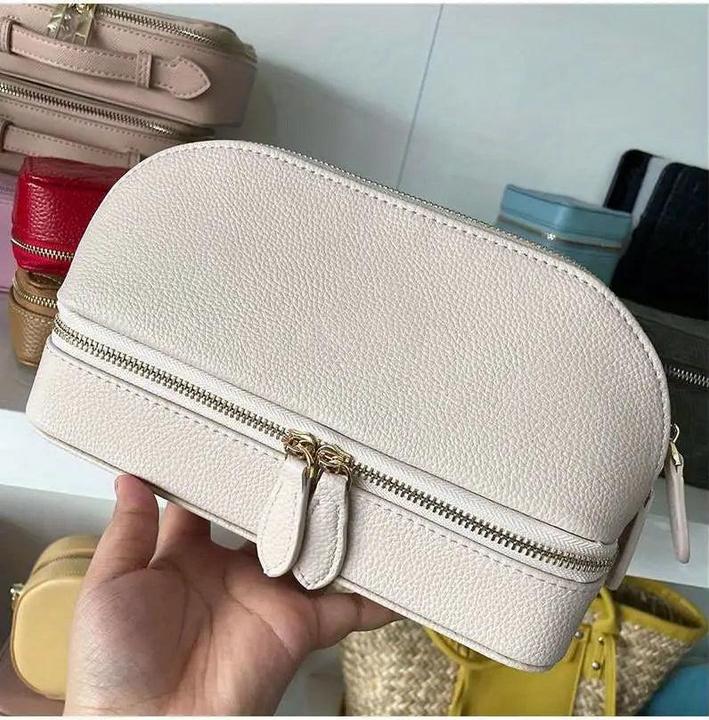 Actual product image Only-Bags.Store Large capacity double layer makeup bag, jewellery box solid colour PU leather fashionable shell type
