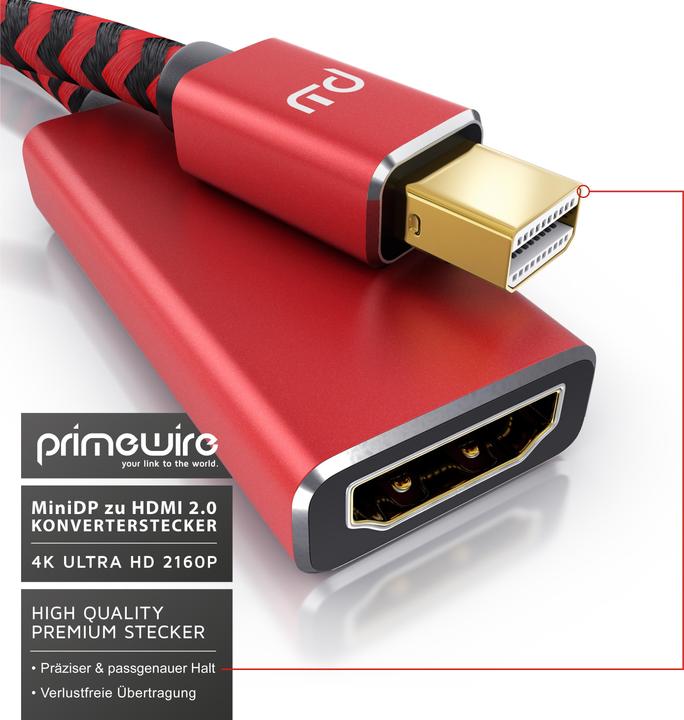 Immagine prodotto Primewire Adattatore da Mini Displayport a Hdmi 2.0 4K, cavo Mini DP, adattatore mDP, 4K@60Hz, Thunderbolt (0.15 m, HDMI)