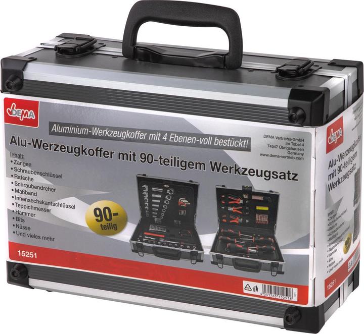 Actual product image Dema Alu - Werkzeugkoffer Werkzeugkiste Alukoffer mit Werkzeug 4 Ebenen 90-tlg. (90 pieces)