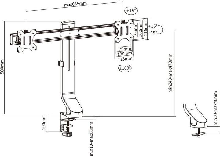 Produktbild Monitor Desk Mount with Crossbar, 2 screens up to 27ö, with thumb screw (Tisch, 27")
