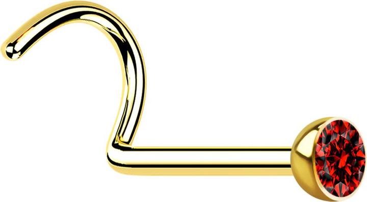 Produktbild Star Piercing Nasenstecker gebogen vergoldet mit Kristall rot (Chirurgenstahl 316L, ohne Messing)