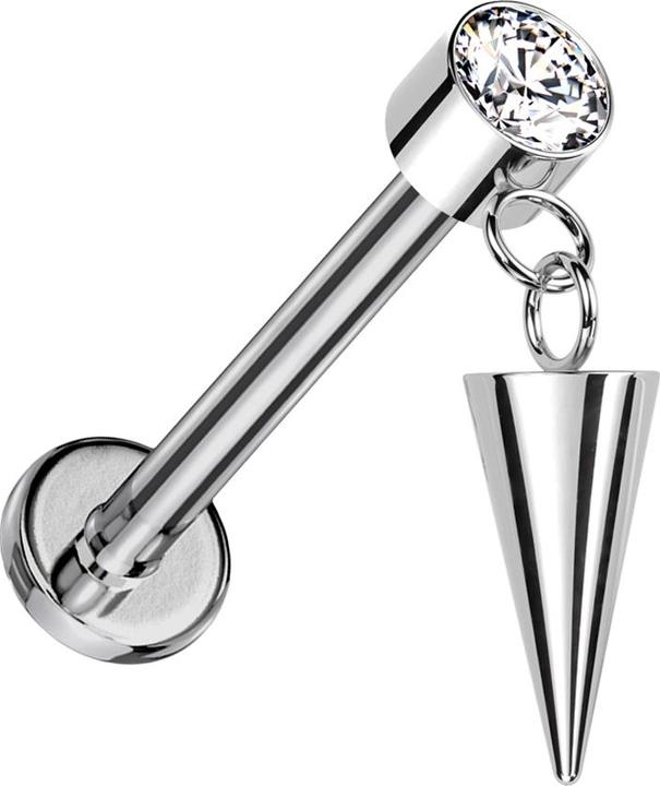 Star Piercing Micro Labret Innengewinde silber Zylinder silber Kristalle silber Anhänger Cone (ohne Messing, Titan G23)