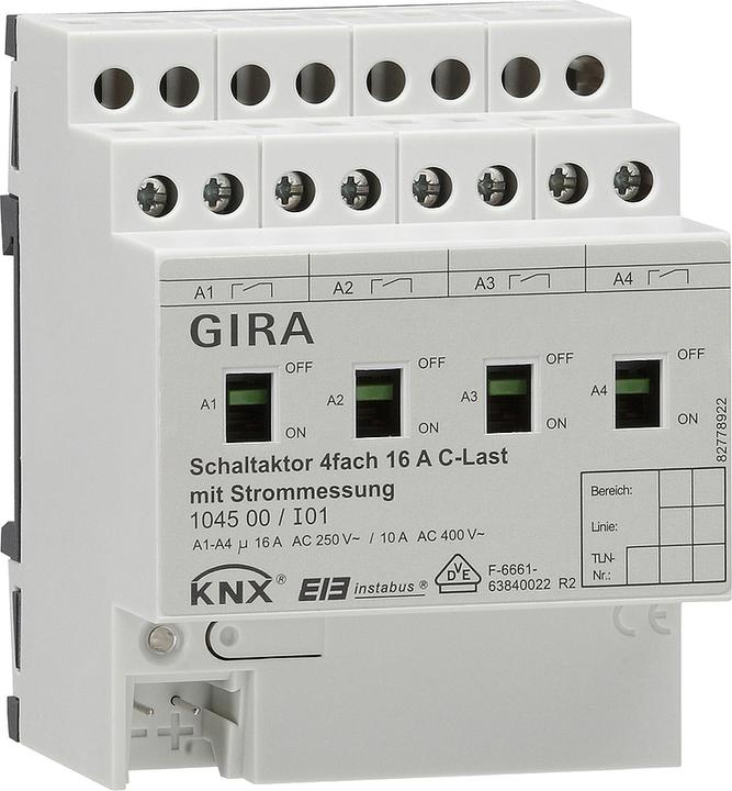 Produktbild Gira Schaltaktor 4-fach 16A 104500 KNX/EIB REG C-Last (Schaltaktor)