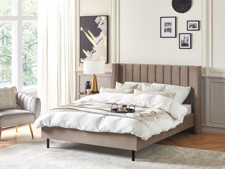 Produktbild Beliani Polsterbett Samtstoff taupe Lattenrost 140 x 200 cm VILLETTE (140 x 200 cm)