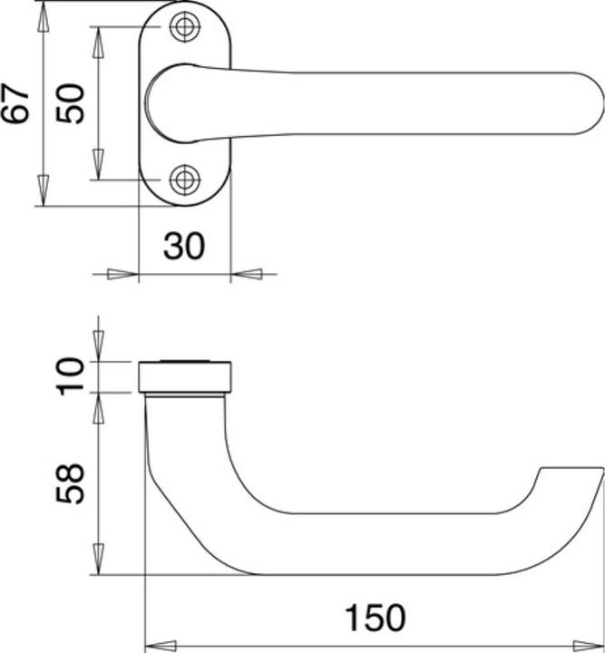 Image du produit EDI Pièce de perçage de poignée de porte profilée 1308/0800 aluminium F1 ovale 8 mm coudé (Poignée de porte)