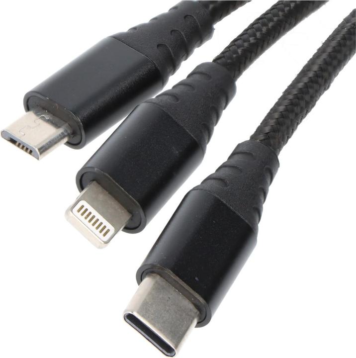 Produktbild AccuCell USB-Ladekabel 3in1 mit Lightning-, Micro-USB-, und USB-C Anschluss (1 m, USB 2.0)
