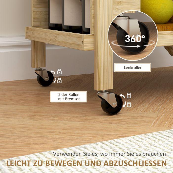 Image du produit Swisshandel24 Küchenwagen Servierwagen mit Arbeitsplatte, 2 Ebenen, Weinregal, für Büro Natur