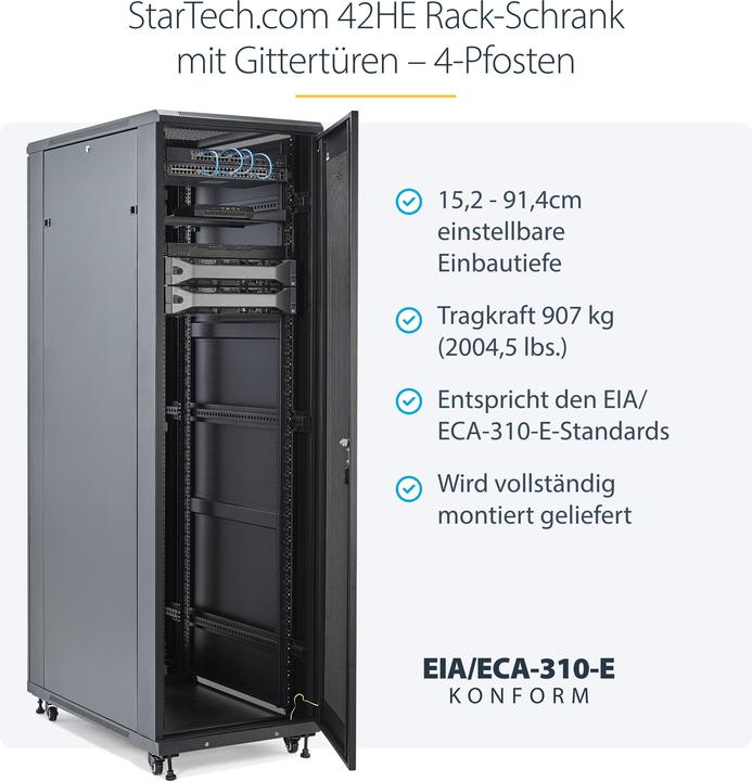 Immagine prodotto StarTech Monta Il Tuo Server O Le Tue Apparecchiature Di Rete In Questo Armadio Server 42u - Rack 42u (42 HE, Rack da 19 pollici)