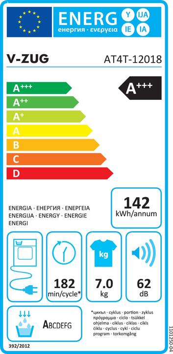Label énergétique V-Zug AdoraTrocknen V4000 (7 kg, Gauche)