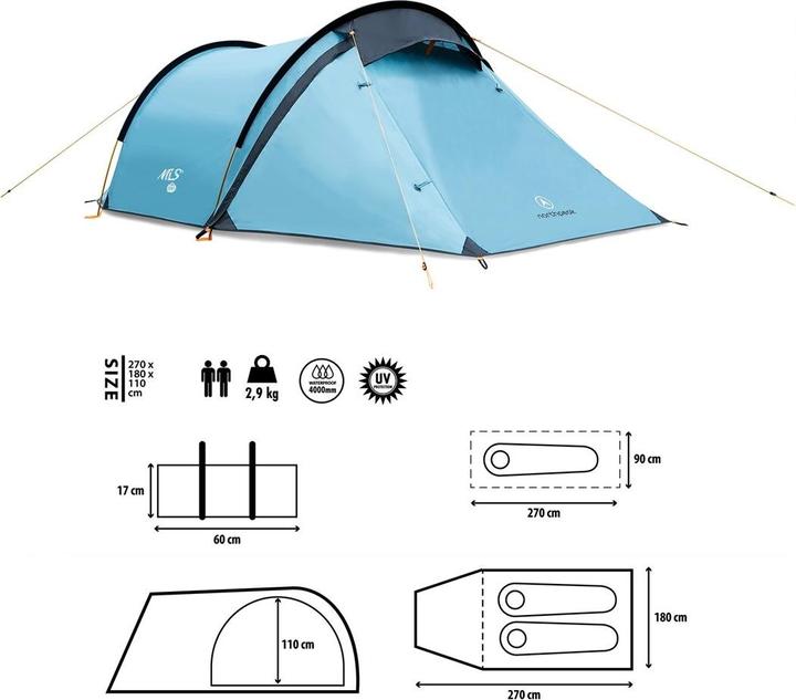 Produktbild Nils Nc6003 Campingzelt Blue North Peak Camp (2.90 kg, 2 Personen)