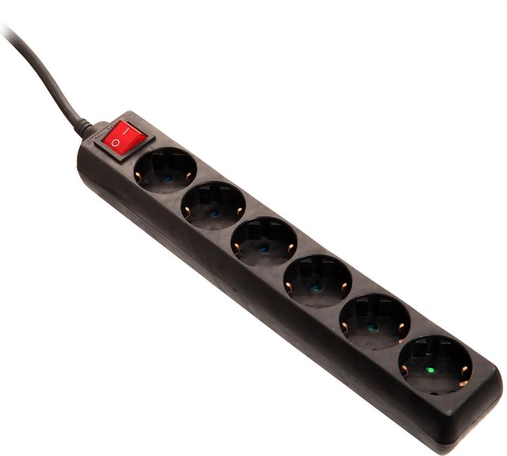 Actual product image As - Schwabe 11672 Power strip with switch black protective contact (6 x, CEE 7/3, 5 m)