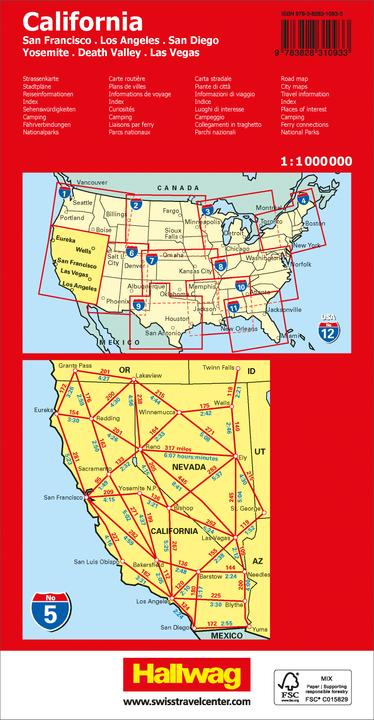 Image du produit California, Nevada Carte routière 1:1 million, Road Guide No. 5