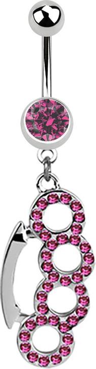 Image du produit Star Piercing Banane argent avec pendentif poing américain rose (Acier chirurgical 316L, sans laiton)