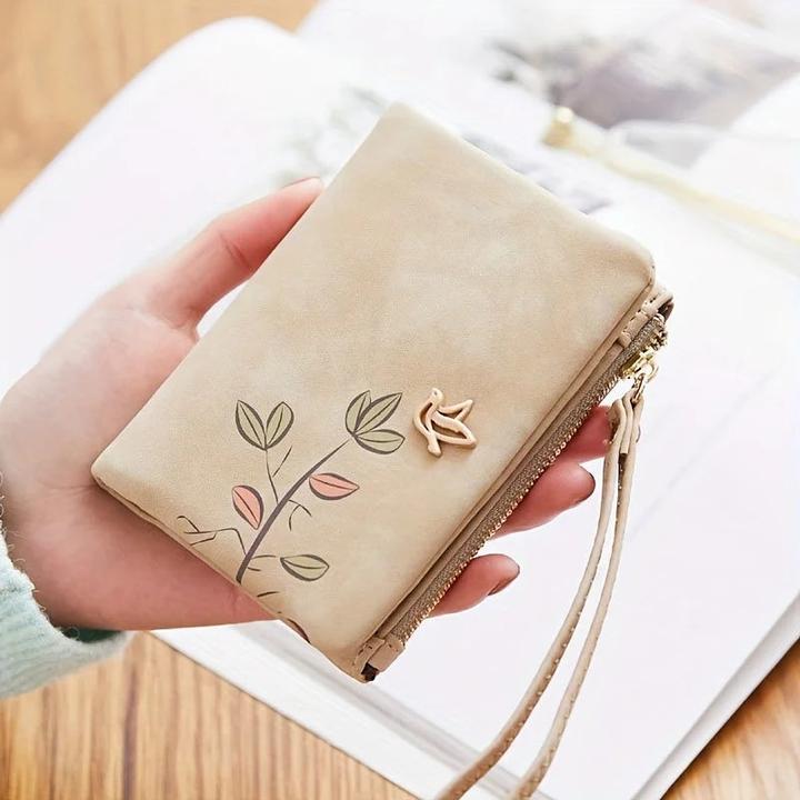 Produktbild Only-Bags.Store Stilvolle kurze Brieftasche mit Handschlaufe - Kartenhalter mit Blumenmuster in Beige, kompakte