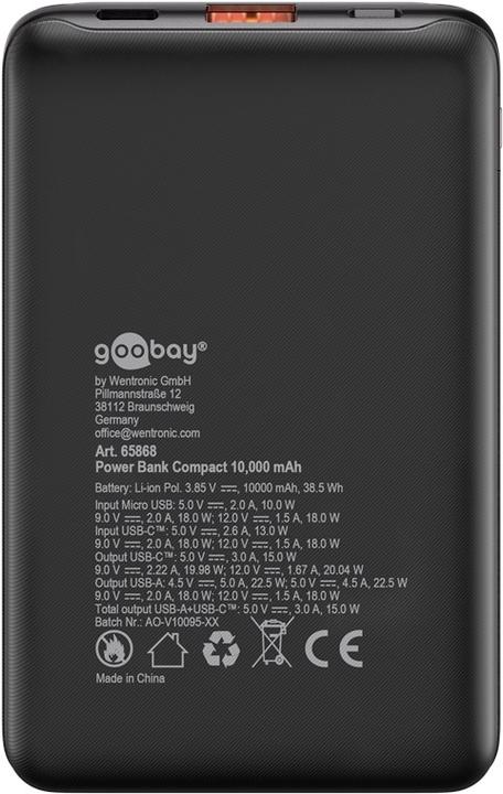 Produktbild Goobay Powerbank Kompakt 10.000 mAh (10000 mAh, 22.50 W, 38.50 Wh)