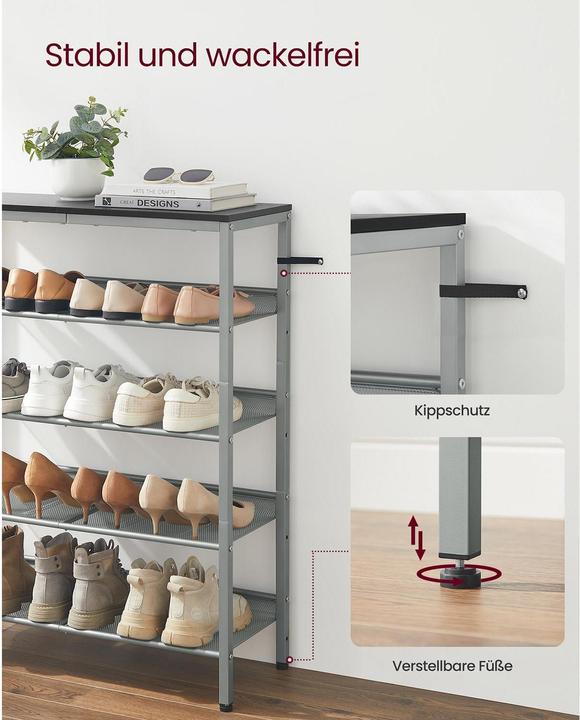 Image du produit Vasagle Étagère à chaussures argentée, noire 75,0 x 28,0 x 93,0 cm