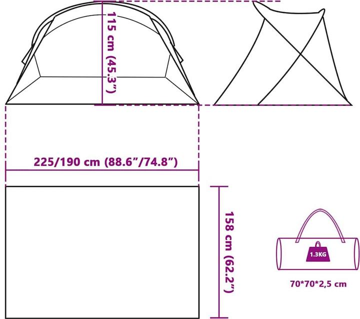 Immagine prodotto VidaXL Tenda da spiaggia 2 persone pop-up impermeabile (tenda da spiaggia, 1.30 kg, 2 persone)