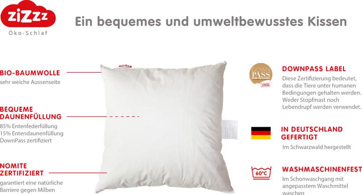 Actual product image Zizzz Organic Duck Down Pillow (60 x 60 cm)