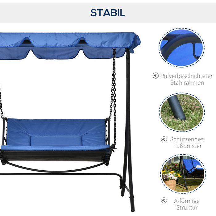 Actual product image Swisshandel24 Swinging lounger Hollywood swing garden lounger with roof for 2 persons steel blue 164x116x176cm
