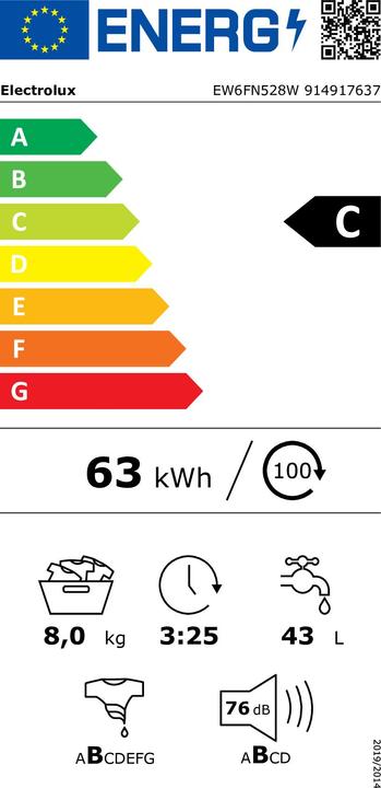 Label énergétique Electrolux EW6FN528W (8 kg, Gauche)