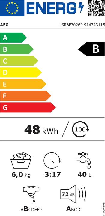 Label énergétique AEG LSR6F70269 (6 kg, Gauche)