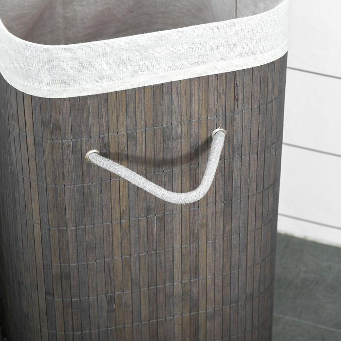 Produktbild Swisshandel24 Bambus Wäschekorb schmal mit Deckel 83L Wäschesammler mit Griffen Grau (83 l)
