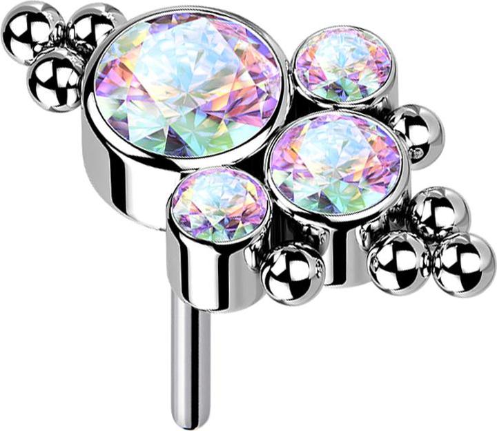 Produktbild Star Piercing Threadless silber Kugeln vier Kristalle multicolor (ohne Messing, Titan G23)