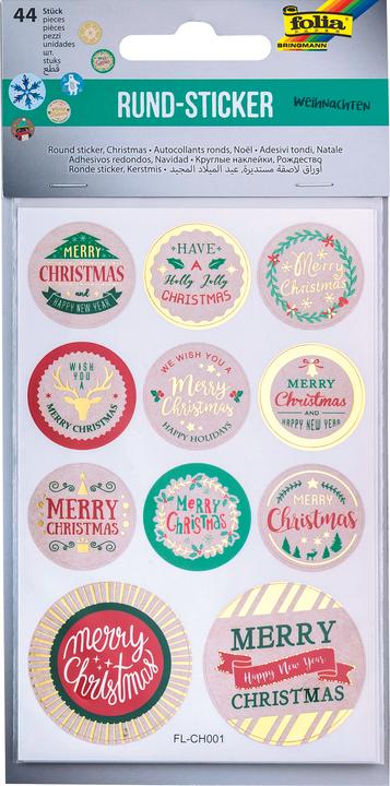 Produktbild Folia Rund-Sticker WEIHNACHTEN, 4 Blatt in 9x14cm