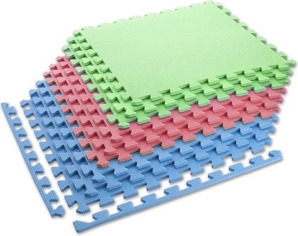 One Tappetino pieghevole per allenamento Fitness MP10 verde-blu-rosso, 60x60x1,0cm (9 pezzi) (10 mm)