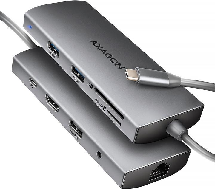 Axagon HMC-8HLSA Wieloportowy hub USB-C 3.2 Gen 1 hub, 3x USB-A + 4K/30Hz HDMI + SD/microSD, GLAN, Audio (USB-C, 8 Ports)