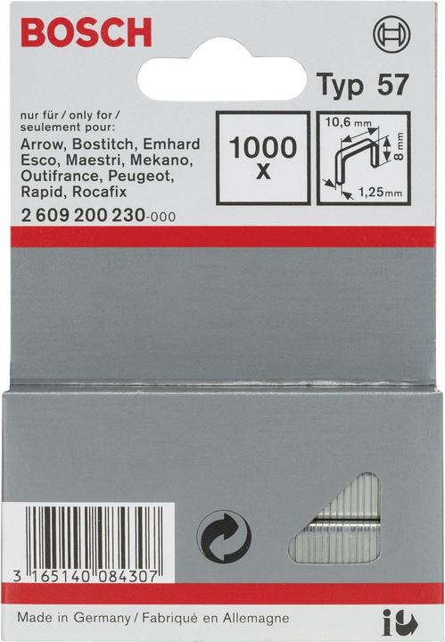 Image du produit Bosch Professional Zubehör Agrafe à fil plat type 57, 10,6 x 1,25 x 8 mm