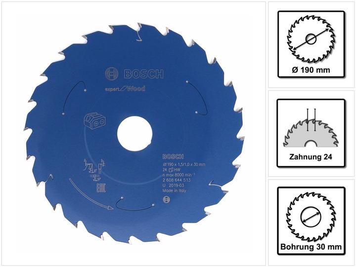 Actual product image Bosch Professional Zubehör Circular saw blade Expert for Wood, 190 x 1.5/1 x 30, 24 teeth