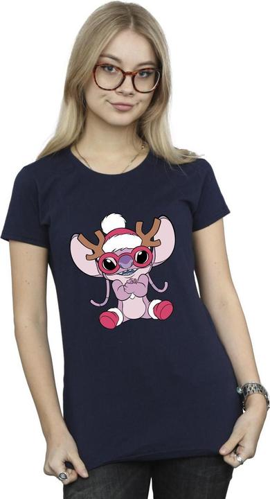 Actual product image Disney Womens/Ladies Lilo & Stitch Angel Reindeer Cotton T-Shirt (S)