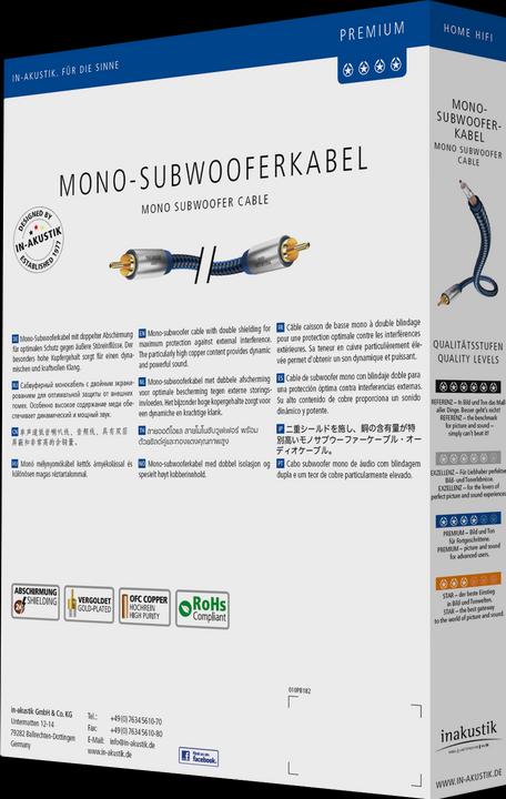 Image du produit Inakustik Câble de subwoofer mono de qualité supérieure (3 m, RCA)