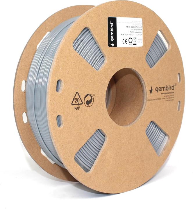 Image du produit Gembird Cassette de filament PETG bobine étroite (PETG, 1.75 mm, 1000 g, Gris)