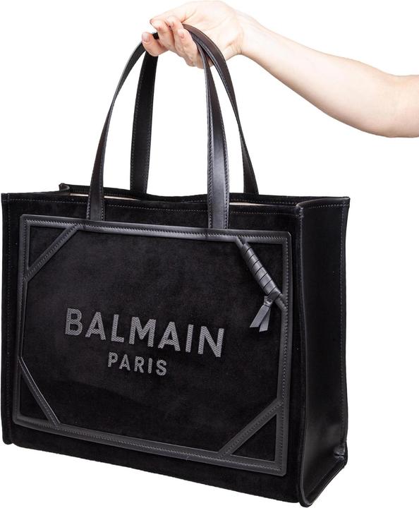 Image du produit Balmain b-army medium suede shopper bag with logo color black