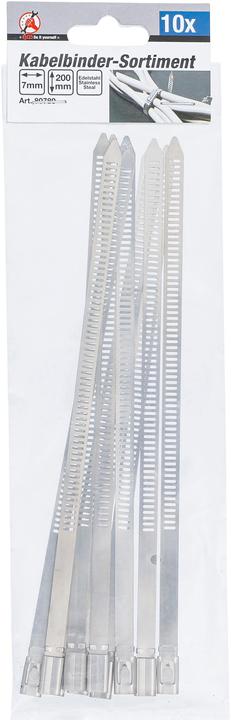 Immagine prodotto BGS Assortimento fascette per cavi acciaio inox inossidabili 7,0 x 200 mm 10 pz. (Fascette in metallo, 200 mm, 10 pz.)