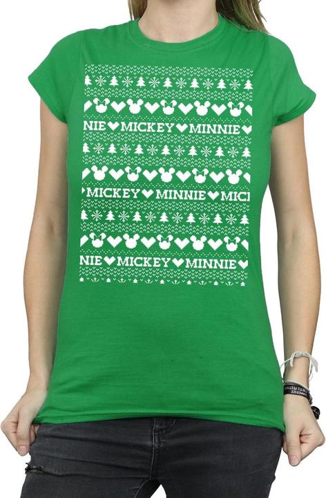 Actual product image Disney Womens/Ladies Mickey And Minnie Christmas Fair Isle Cotton T-Shirt (M)