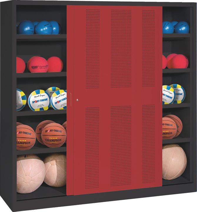 C+P Ballschrank (HxBxT: 195x120x50 cm, mit Lochblech-Schiebetüren, Typ 4)