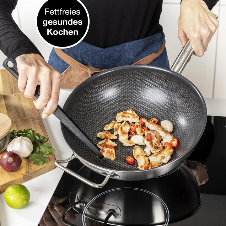 Produktbild Moritz & Moritz Edelstahl Wokpfanne 30cm mit Keramikbeschichtung der neuesten Generation (Wok Pfanne, Edelstahl)